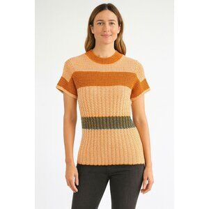 Victoria Beckham Orange Striped Pleated Baby tee shirt top size XS stretch